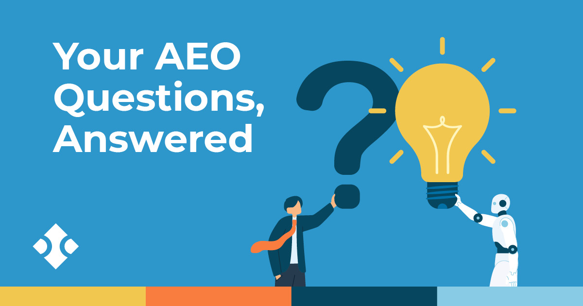 blog image for aeo basics with a human holding up a que